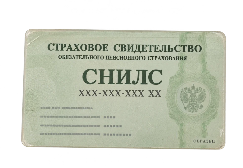 Зелёная карточка СНИЛС прежнего образца без персональных данных — иллюстрация